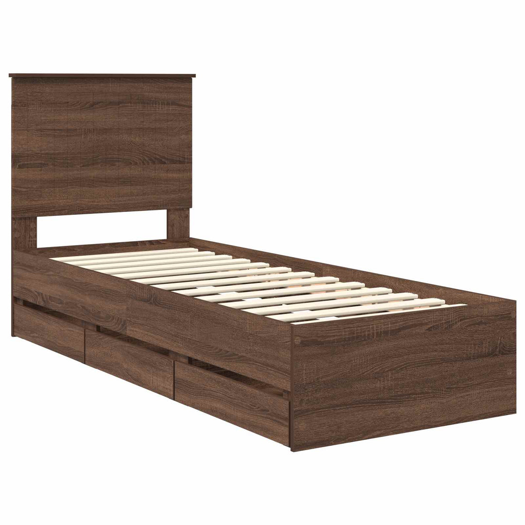 Sengestel med skuffe Brun eg 75 x 190 cm Ingeniørtræ