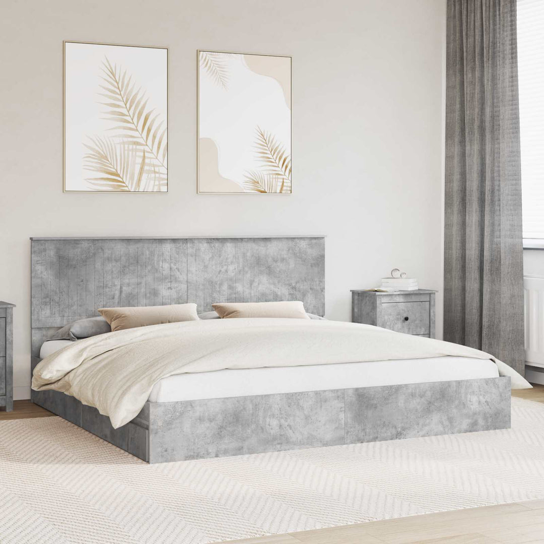 Opbevaringsseng Beton Grå 200 x 200 cm Konstrueret træ