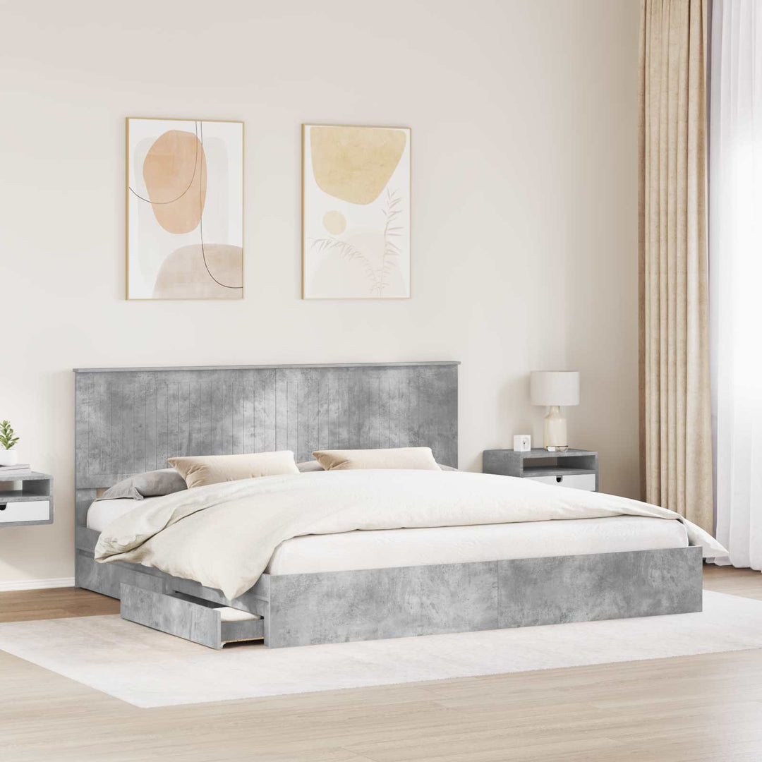 Opbevaringsseng Beton Grå 200 x 200 cm Konstrueret træ