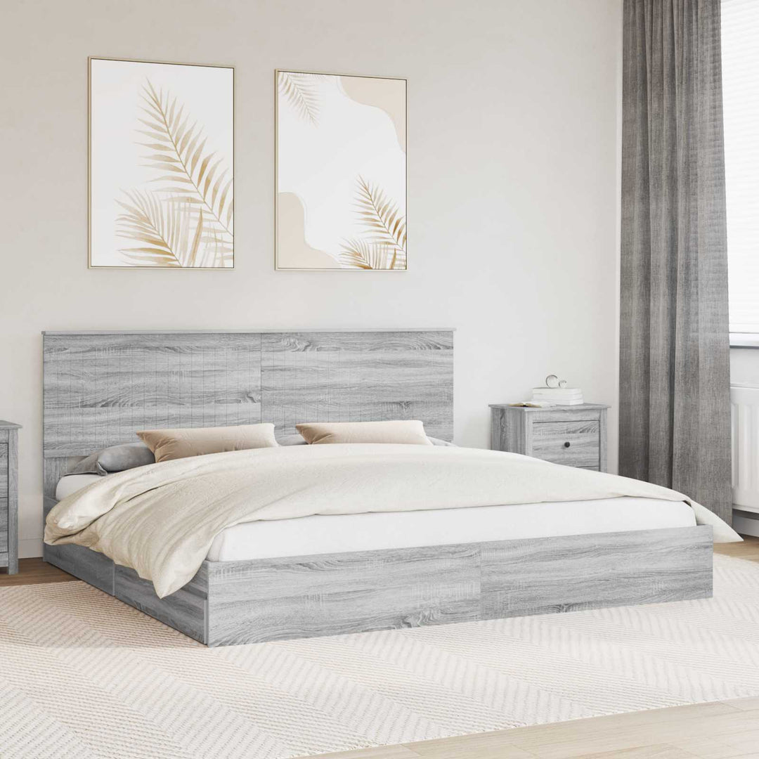 Opbevaringsseng Grå Sonoma 200 x 200 cm Konstrueret træ