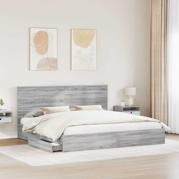 Opbevaringsseng Grå Sonoma 200 x 200 cm Konstrueret træ