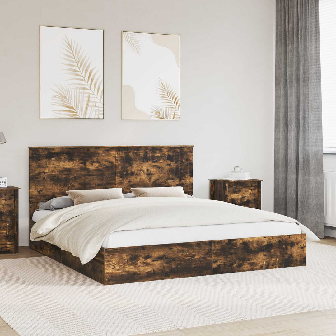 Opbevaringsseng Røget eg 180 x 200 cm Konstrueret træ