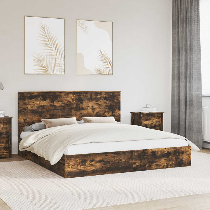 Opbevaringsseng Røget eg 180 x 200 cm Konstrueret træ