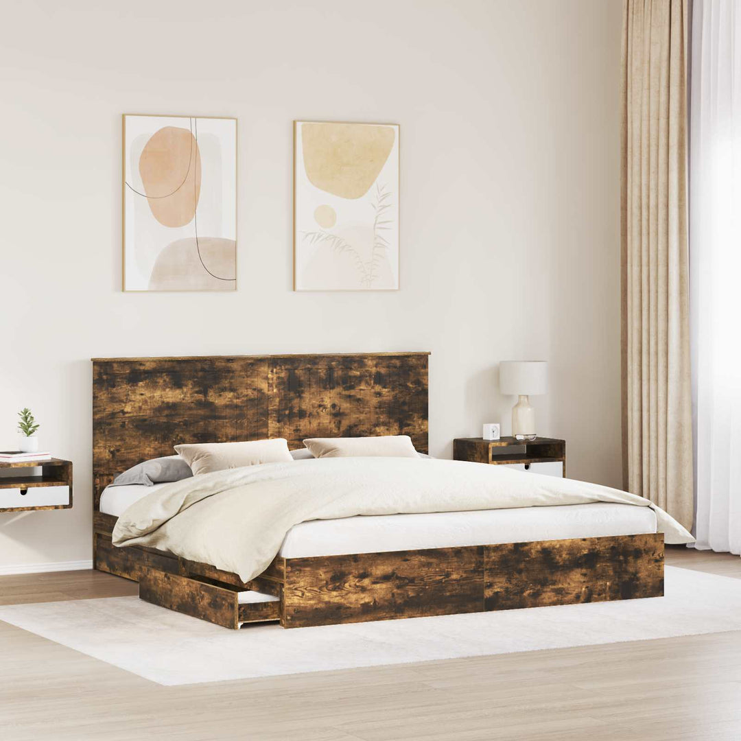 Opbevaringsseng Røget eg 180 x 200 cm Konstrueret træ