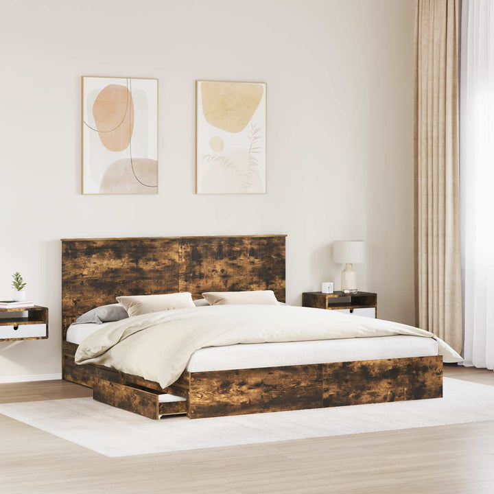Opbevaringsseng Røget eg 180 x 200 cm Konstrueret træ