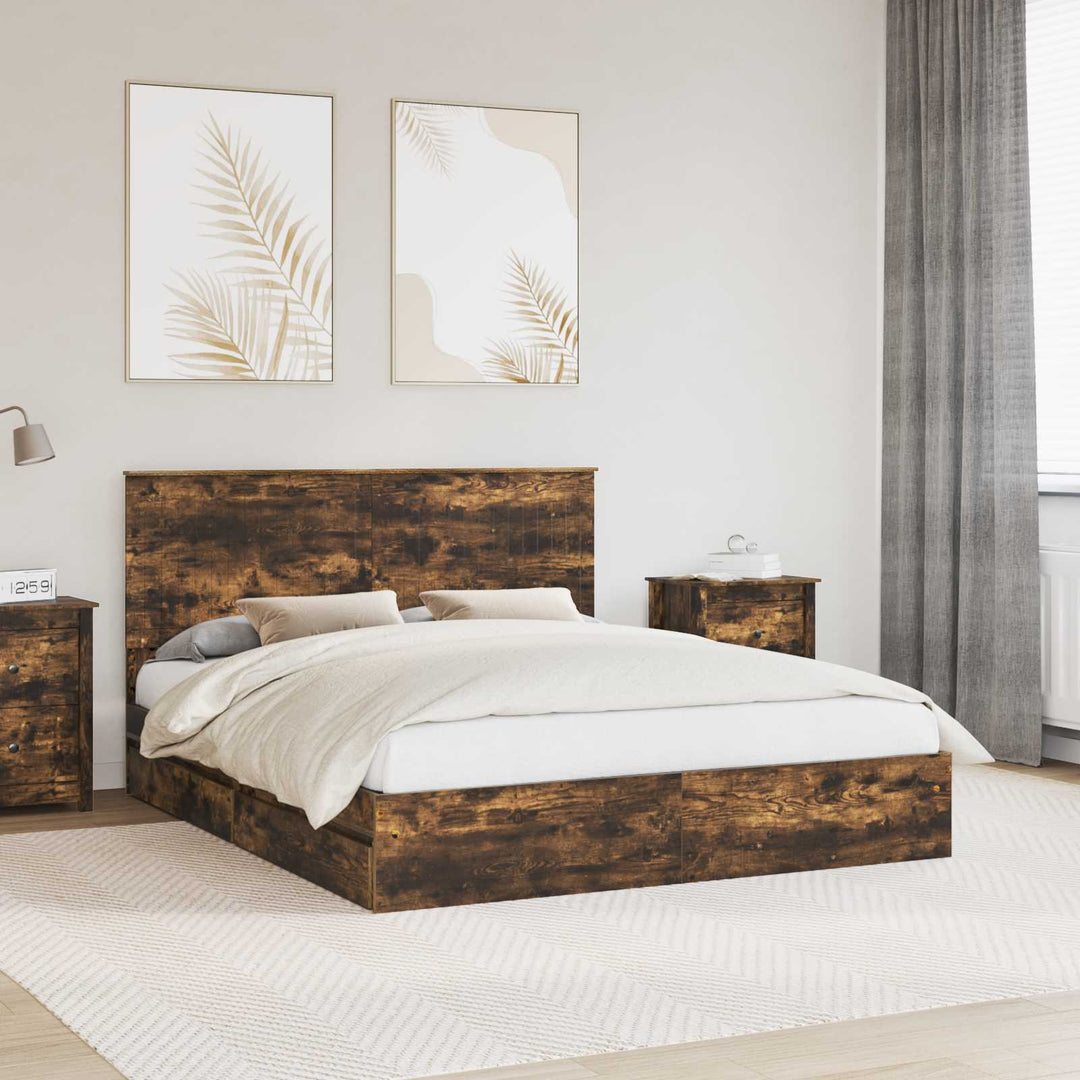 Opbevaringsseng Røget eg 160 x 200 cm Konstrueret træ