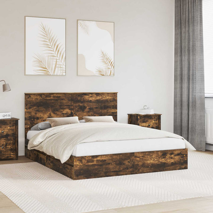 Opbevaringsseng Røget eg 160 x 200 cm Konstrueret træ