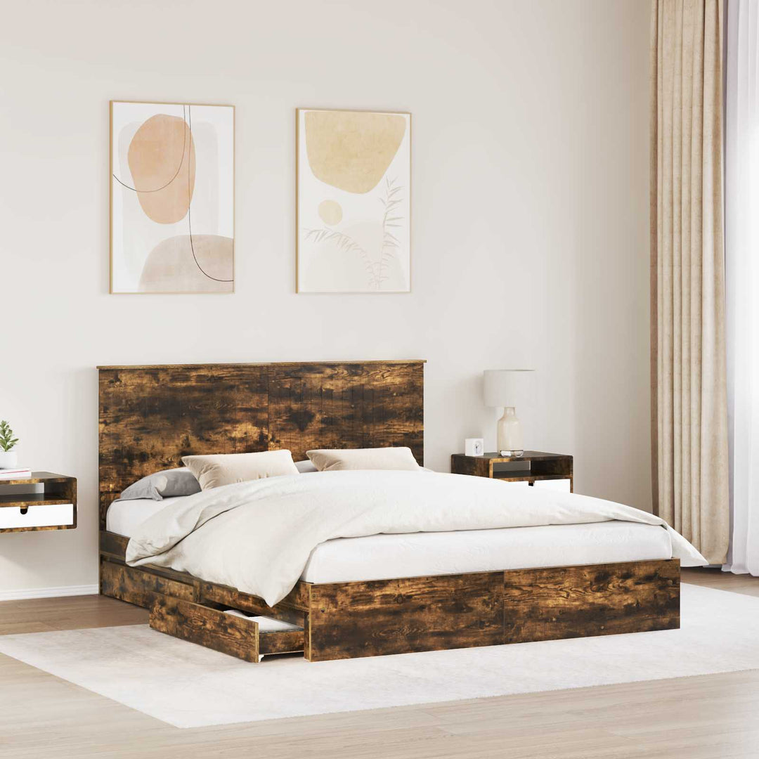 Opbevaringsseng Røget eg 160 x 200 cm Konstrueret træ