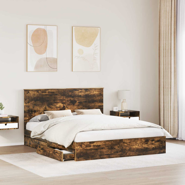 Opbevaringsseng Røget eg 160 x 200 cm Konstrueret træ