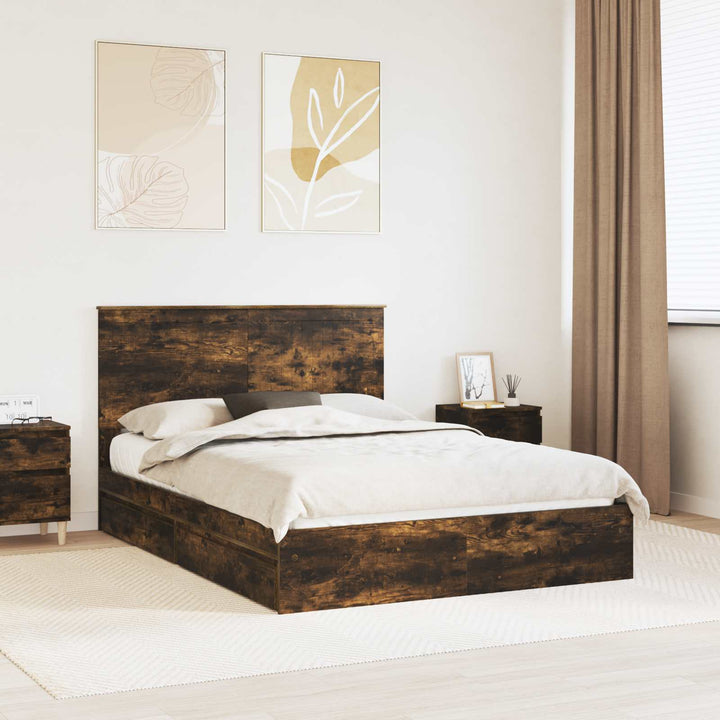 Opbevaringsseng Røget eg 135 x 190 cm Konstrueret træ