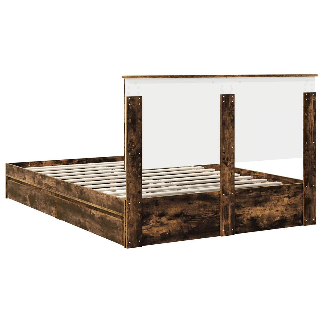 Opbevaringsseng Røget eg 135 x 190 cm Konstrueret træ