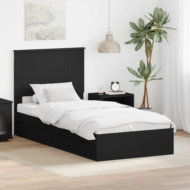 Opbevaringsseng med skuffe Sort 90 x 190 cm Konstrueret træ