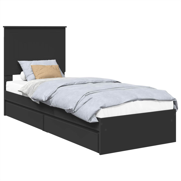 Opbevaringsseng med skuffe Sort 75 x 190 cm Konstrueret træ