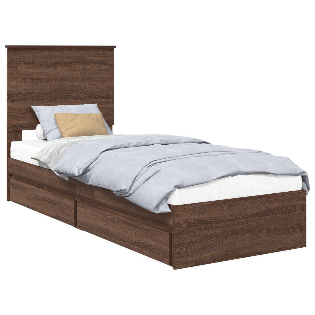 Opbevaringsseng med skuffe Brun eg 75 x 190 cm Konstrueret træ