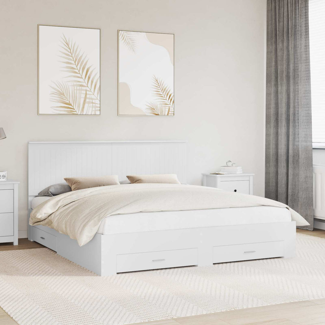 Sengestel med hovedgærde Hvid 180 x 200 cm Konstrueret træ