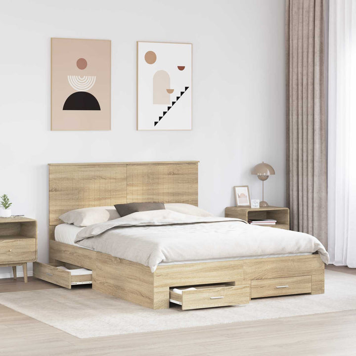 Sengestel med hovedgærde Sonoma eg 150 x 200 cm Konstrueret træ