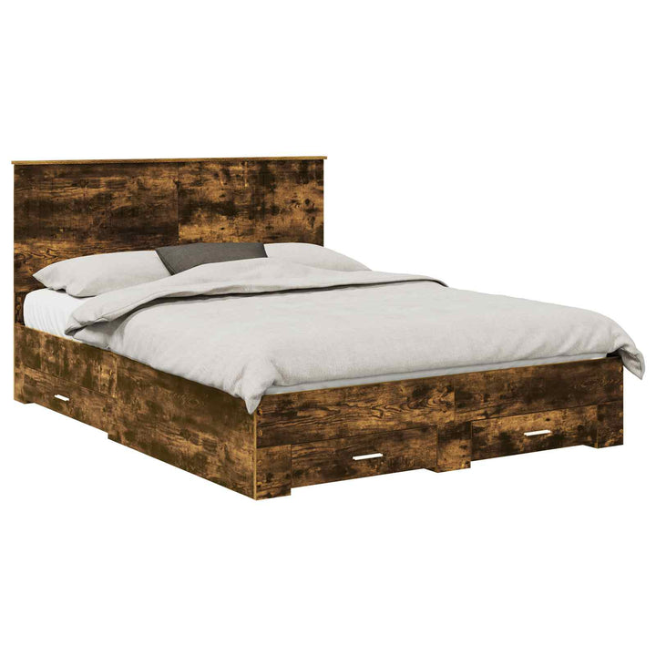 Sengestel med hovedgærde Røget eg 150 x 200 cm Konstrueret træ
