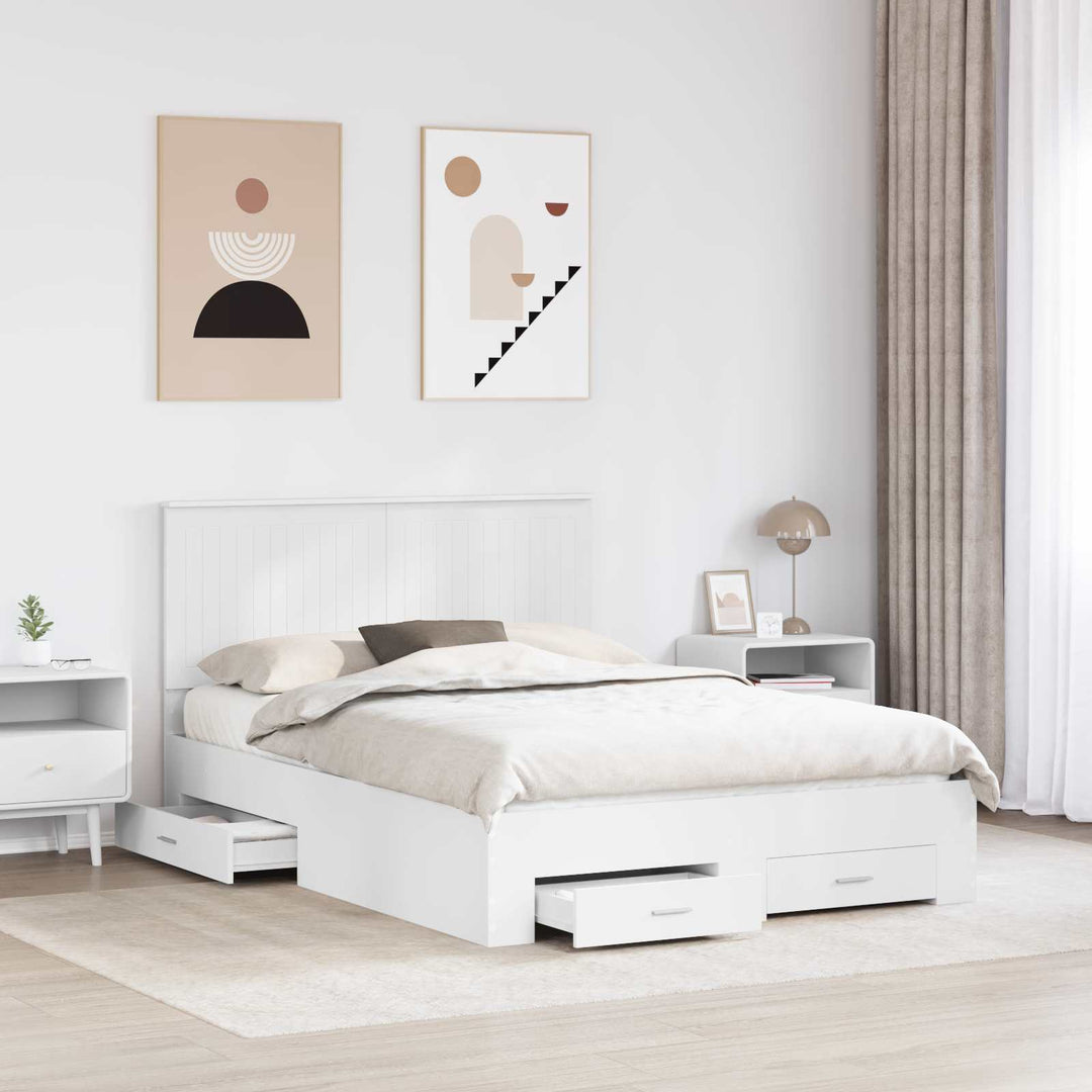 Sengestel med hovedgærde Hvid 140 x 200 cm Konstrueret træ