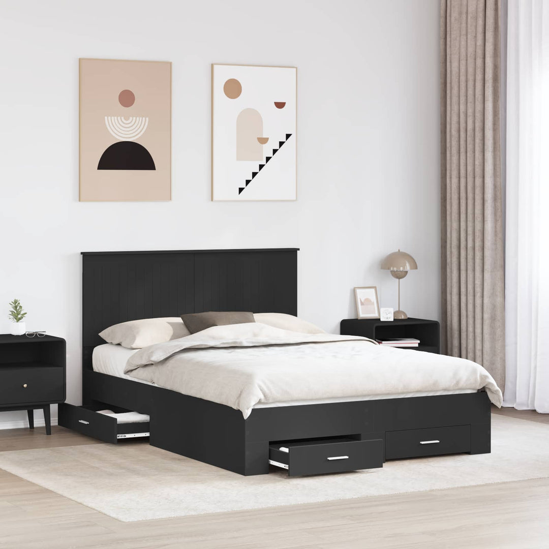 Sengestel med hovedgærde Sort 140 x 190 cm Konstrueret træ