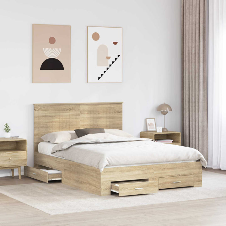 Sengestel med hovedgærde Sonoma eg 135 x 190 cm Konstrueret træ