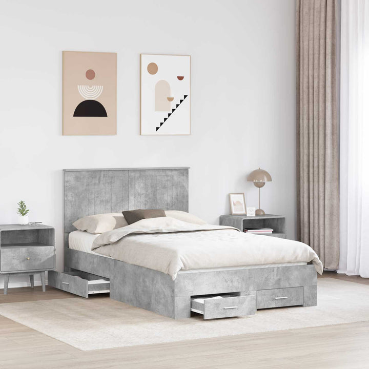 Sengestel med hovedgærde Beton Grå 120 x 190 cm Konstrueret træ