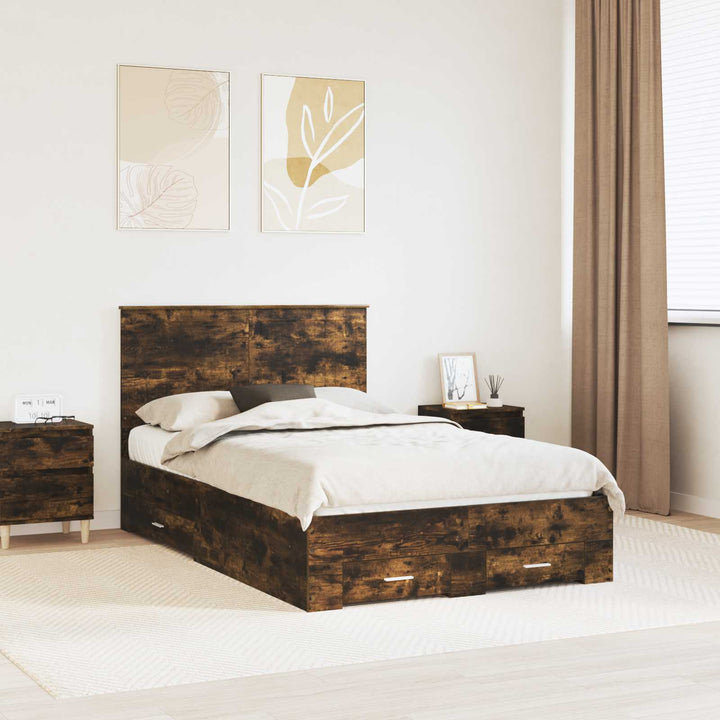 Sengestel med hovedgærde Røget eg 120 x 190 cm Konstrueret træ