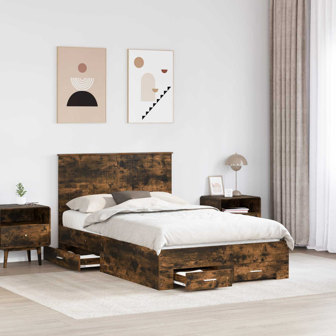 Sengestel med hovedgærde Røget eg 120 x 190 cm Konstrueret træ