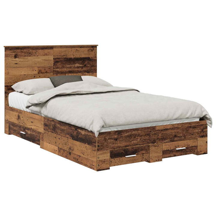 Sengestel med skuffe Gammelt træ 120 x 190 cm Konstrueret træ