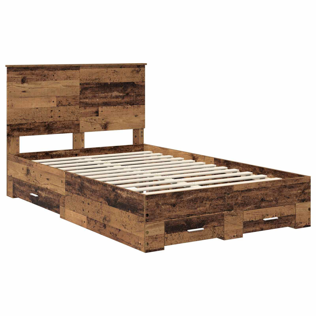 Sengestel med skuffe Gammelt træ 120 x 190 cm Konstrueret træ