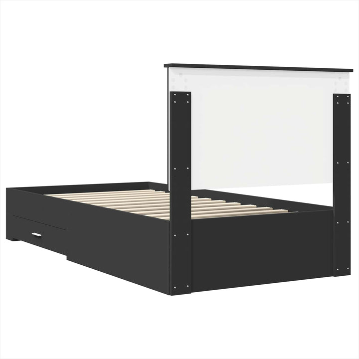 Sengestel med skuffe Sort og Sølv 90 x 200 cm Konstrueret træ
