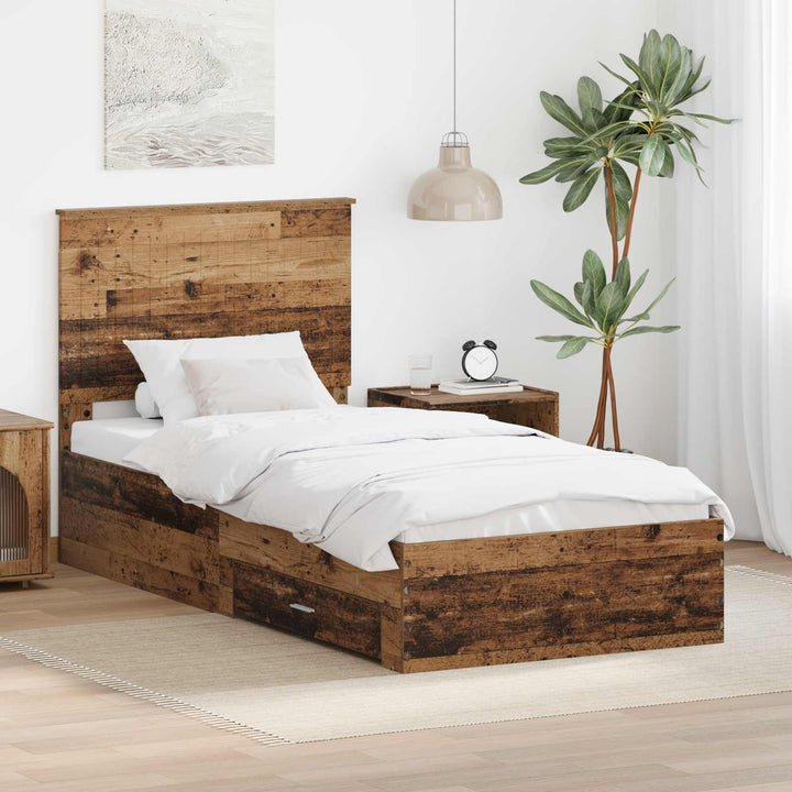 Sengestel med skuffe Gammelt træ 90 x 200 cm Konstrueret træ