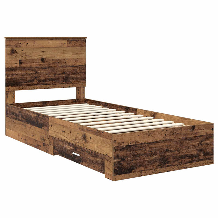 Sengestel med skuffe Gammelt træ 90 x 200 cm Konstrueret træ