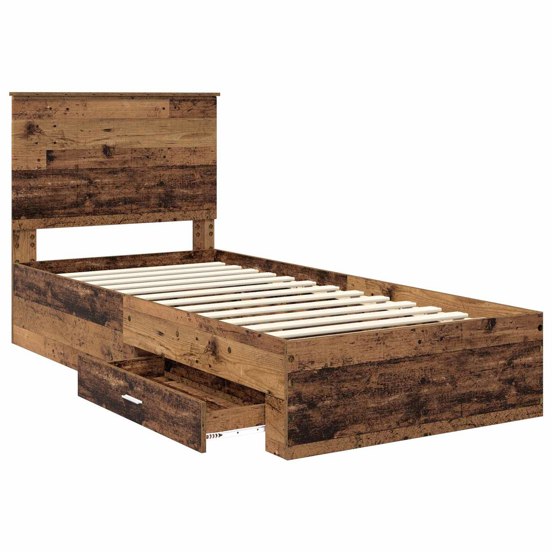 Sengestel med skuffe Gammelt træ 90 x 200 cm Konstrueret træ