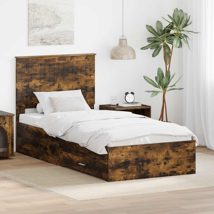 Sengestel med hovedgærde Røget eg 90 x 190 cm Konstrueret træ