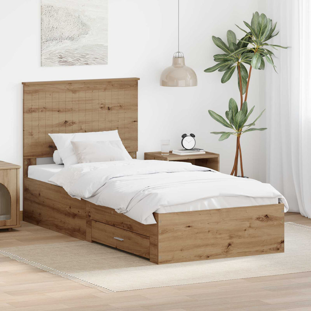 Sengestel med skuffe Artisan Egetræ 90 x 190 cm Konstrueret træ