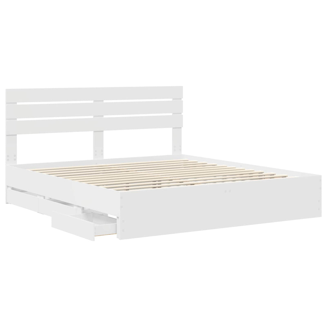 Sengestel med skuffe Hvid 200 x 200 cm Ingeniørtræ