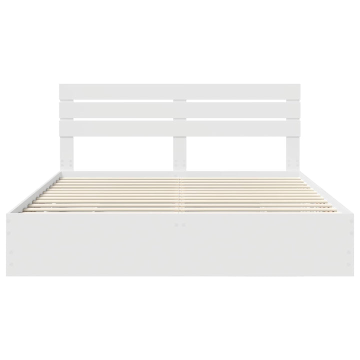 Sengestel med skuffe Hvid 200 x 200 cm Ingeniørtræ