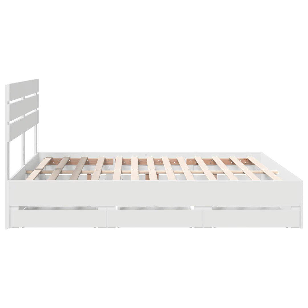 Sengestel med skuffe Hvid 200 x 200 cm Ingeniørtræ