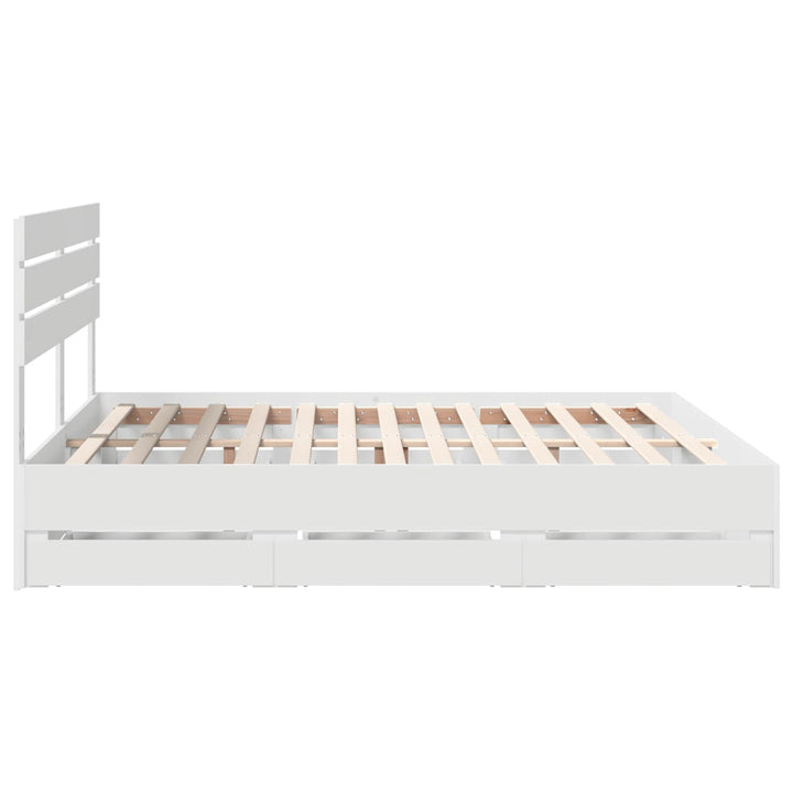 Sengestel med skuffe Hvid 200 x 200 cm Ingeniørtræ