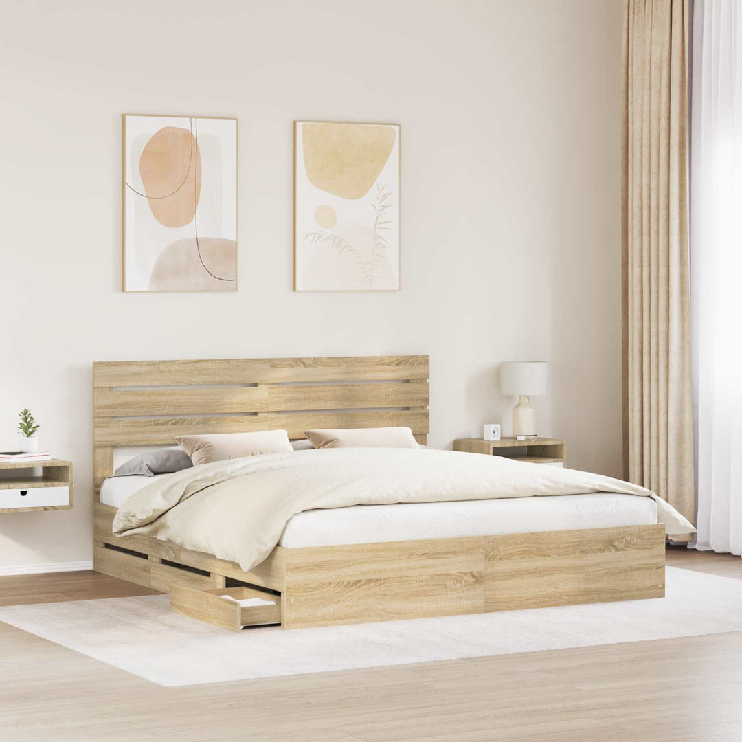 Sengestel med skuffe Sonoma eg 200 x 200 cm Ingeniørtræ