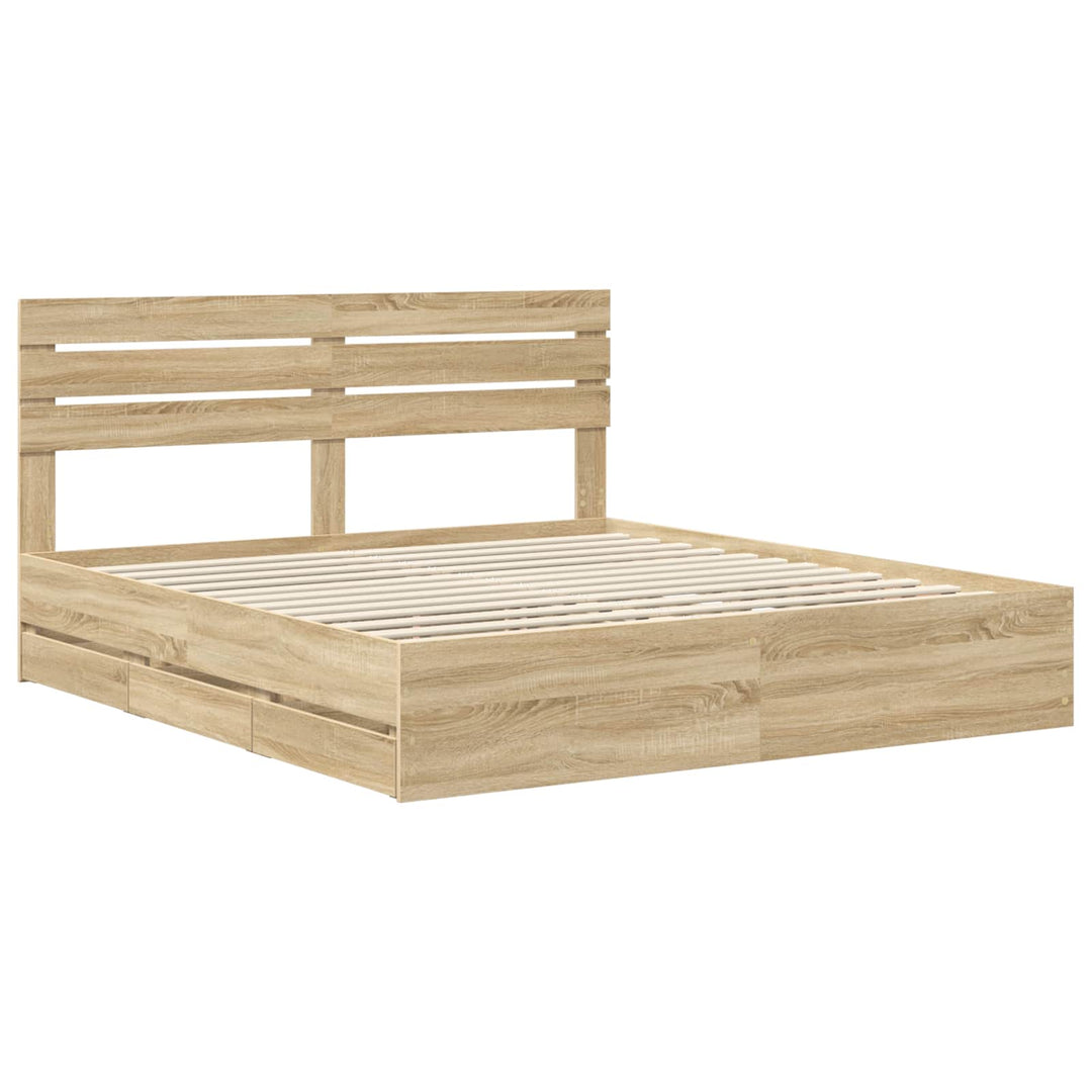 Sengestel med skuffe Sonoma eg 200 x 200 cm Ingeniørtræ