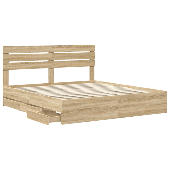 Sengestel med skuffe Sonoma eg 200 x 200 cm Ingeniørtræ