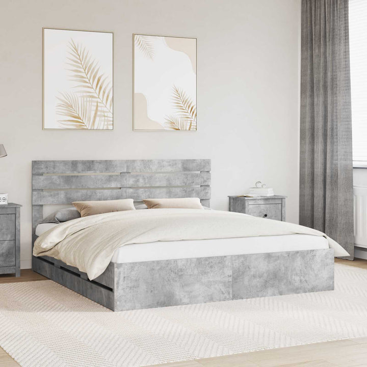 Sengestel med skuffe Beton Grå 200 x 200 cm Ingeniørtræ