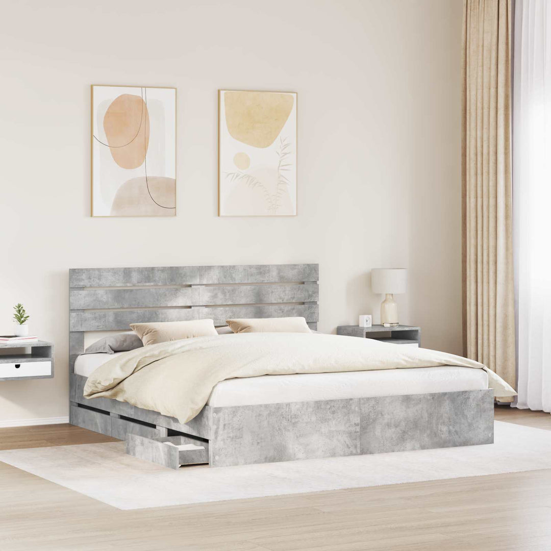 Sengestel med skuffe Beton Grå 200 x 200 cm Ingeniørtræ