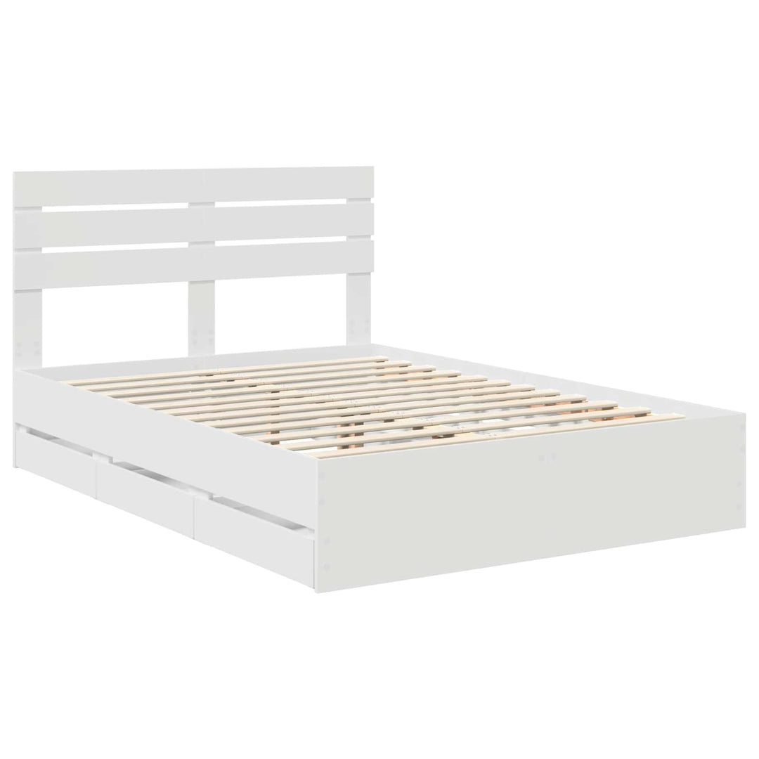 Sengestel med skuffe Hvid 150 x 200 cm Ingeniørtræ