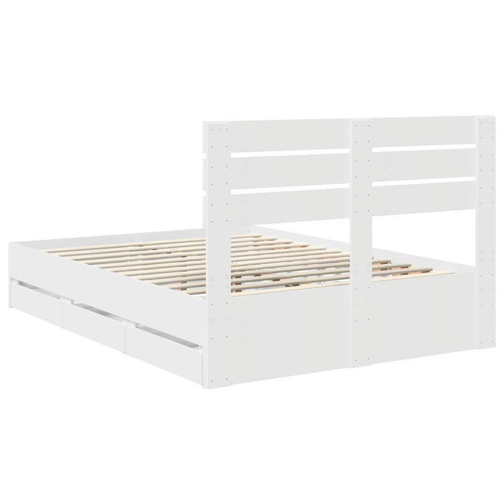 Sengestel med skuffe Hvid 150 x 200 cm Ingeniørtræ