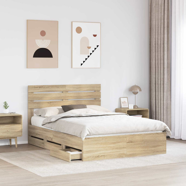 Sengestel med skuffe Sonoma eg 150 x 200 cm Ingeniørtræ