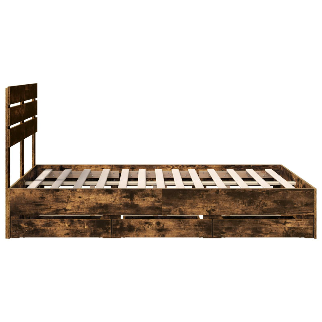 Sengestel med skuffe Røget eg 140 x 190 cm Ingeniørtræ