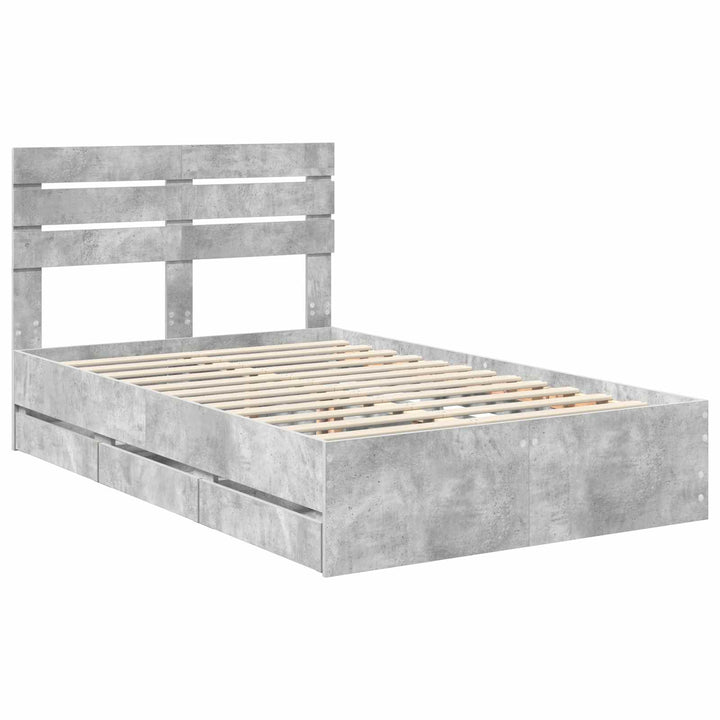 Sengestel med skuffe Beton Grå 135 x 190 cm Ingeniørtræ