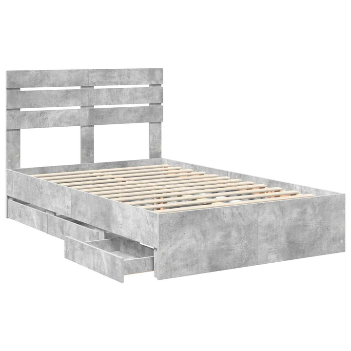 Sengestel med skuffe Beton Grå 135 x 190 cm Ingeniørtræ